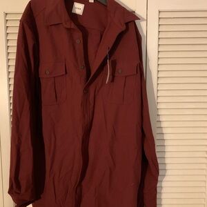 Men's Deep Red Casual Button Down Shirt